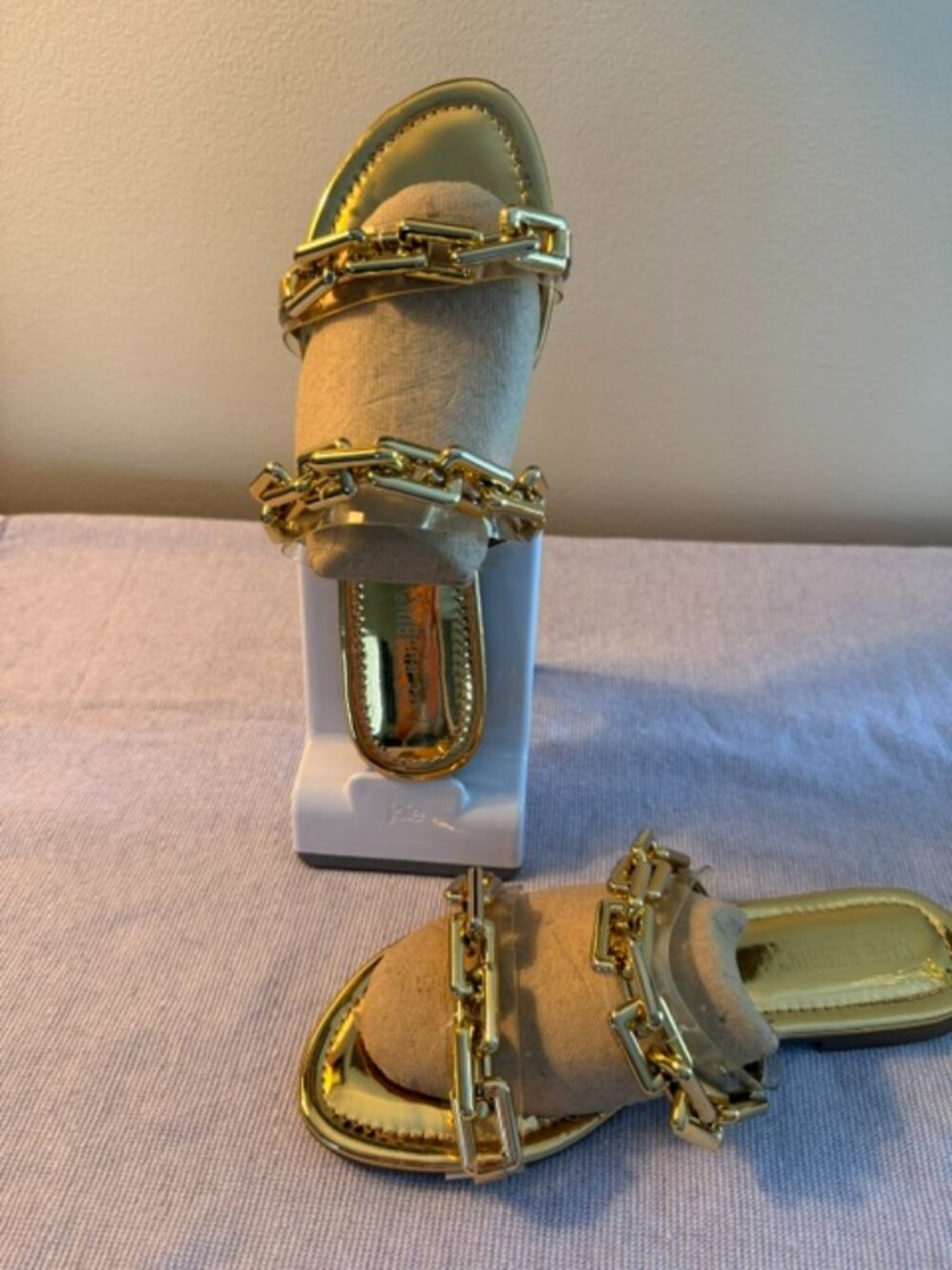 Cape Robbin Gold Chain Embellished Slide Sandals Size 8